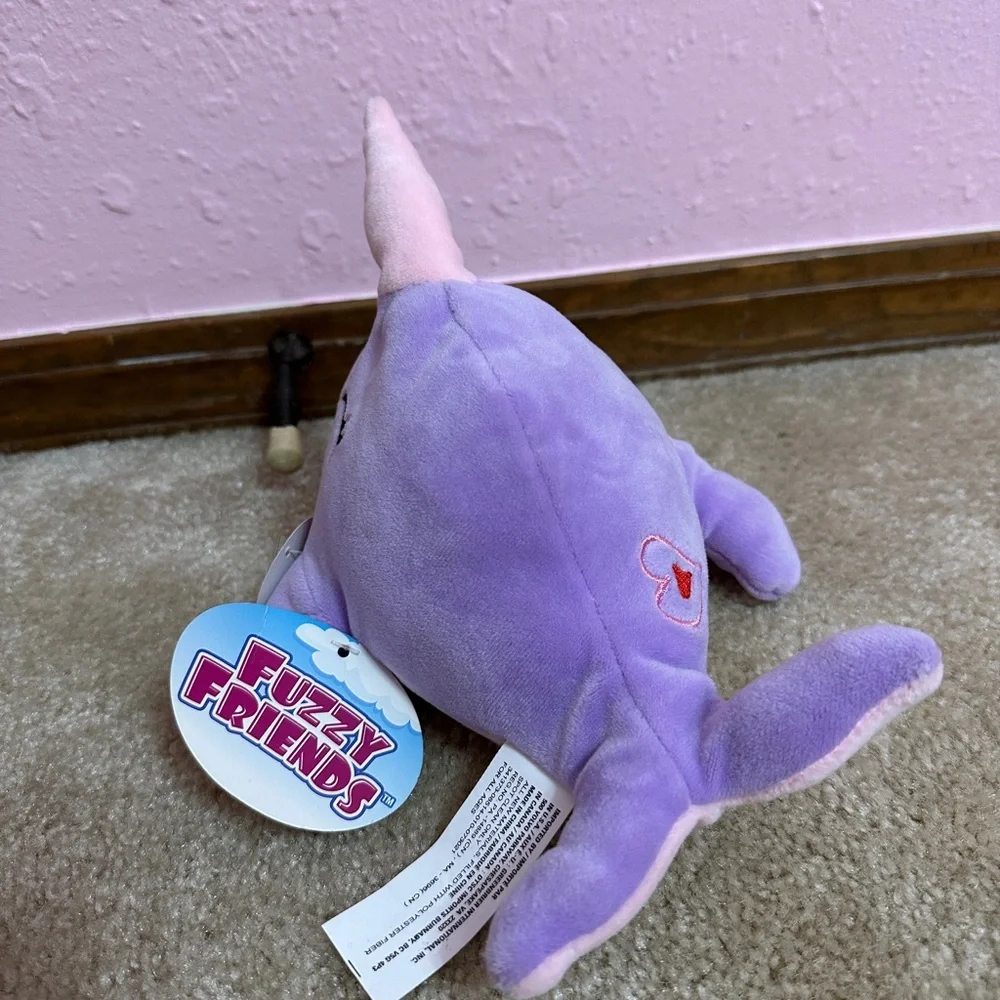 Fuzzy Friends Squeeze & Squish Unicorn Whale NARWHAL Plush Purple and Pink 8